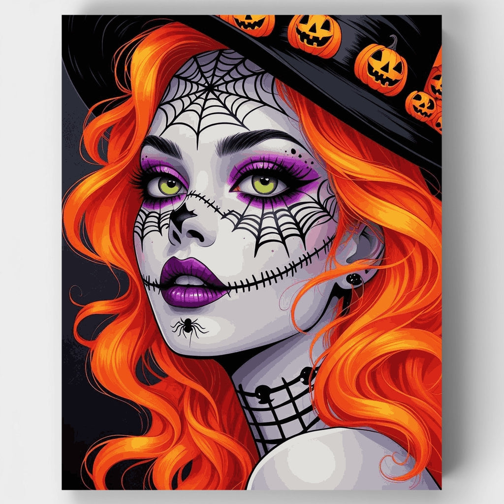 Kit de pintura por números: Bruja de Halloween con pintura facial de telaraña — Estándar