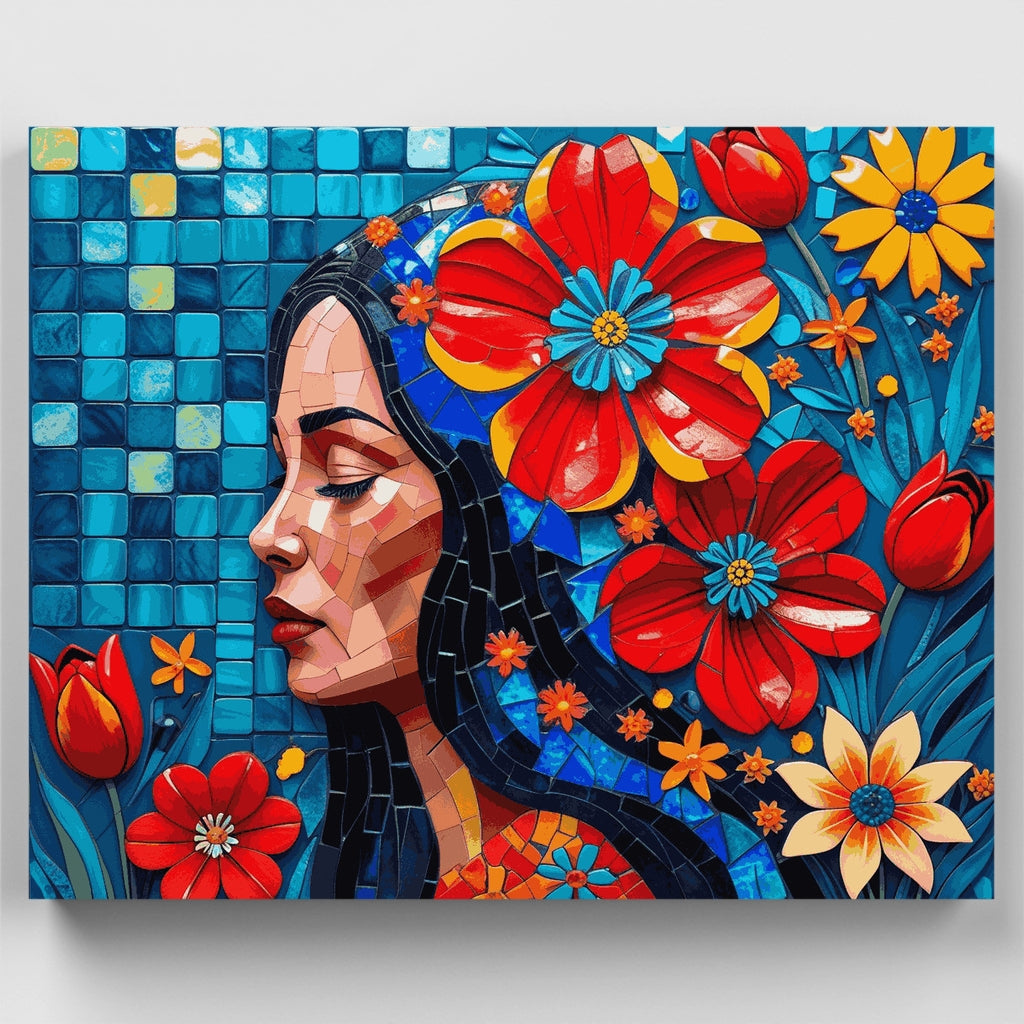 Kit de pintura por números - Retrato floral tipo mosaico — Estándar