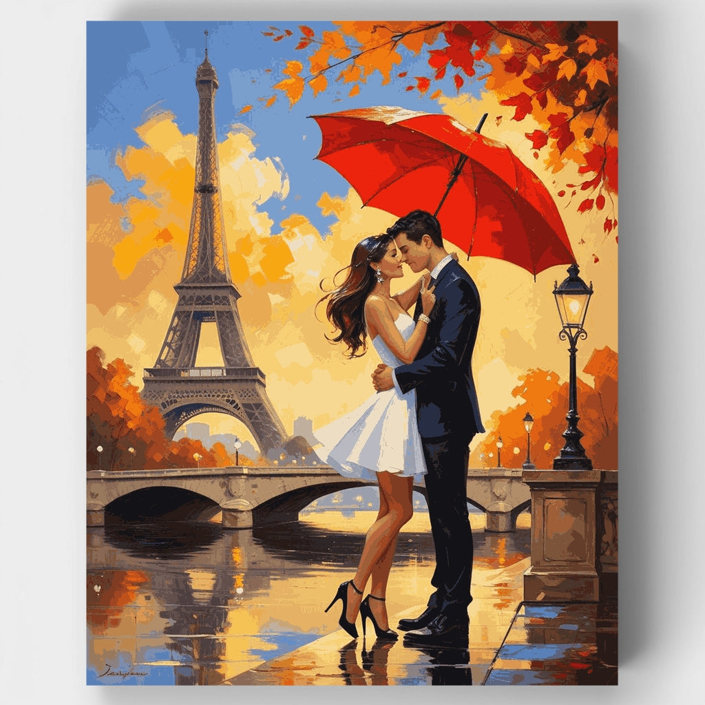 Romantic Paris Autumn Scene - Paint by Numbers Kit