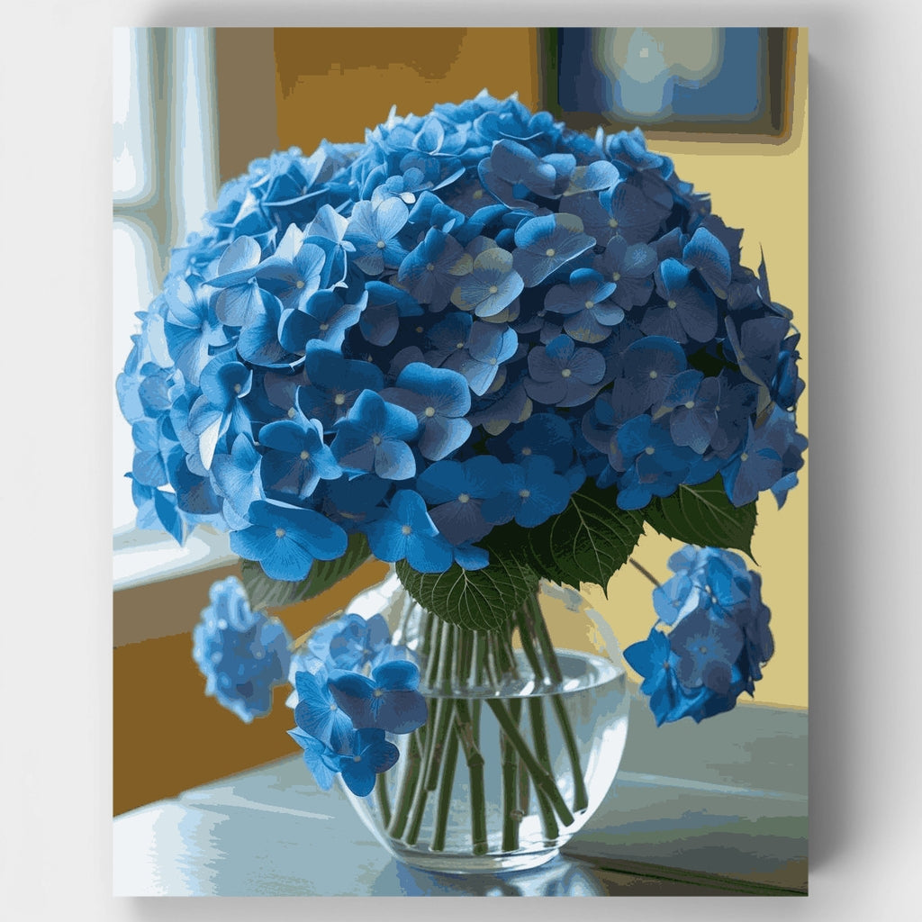 Blue Hydrangeas in Glass Vase - Paint by Numbers Kit