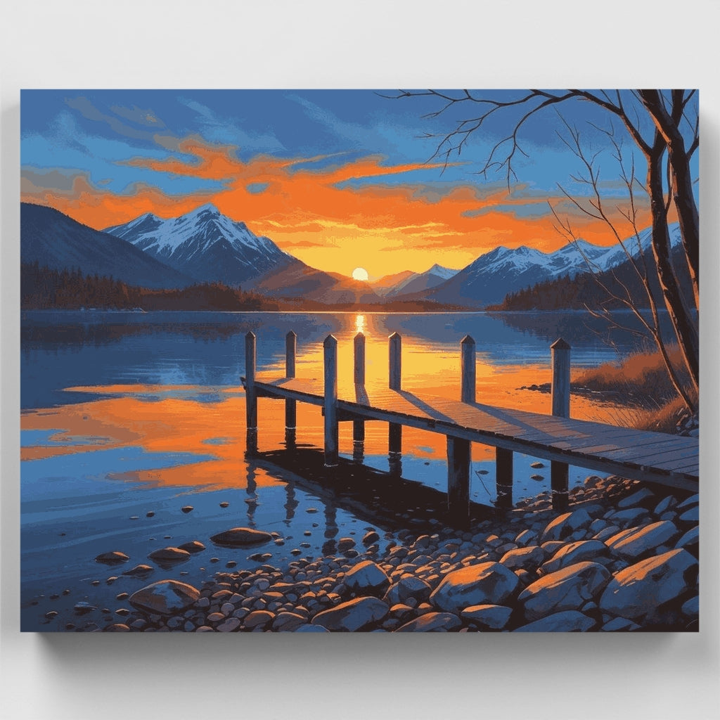 Muelle del lago al atardecer - Kit de pintura por números — Estándar