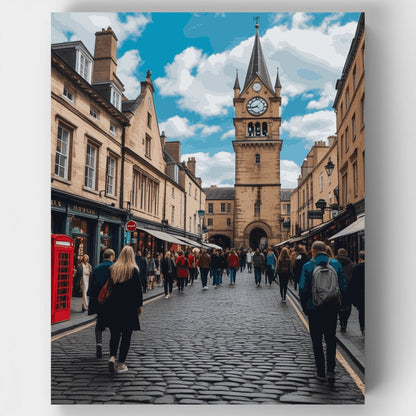 Historic Scottish Clock Tower Street - Paint by Numbers Kit