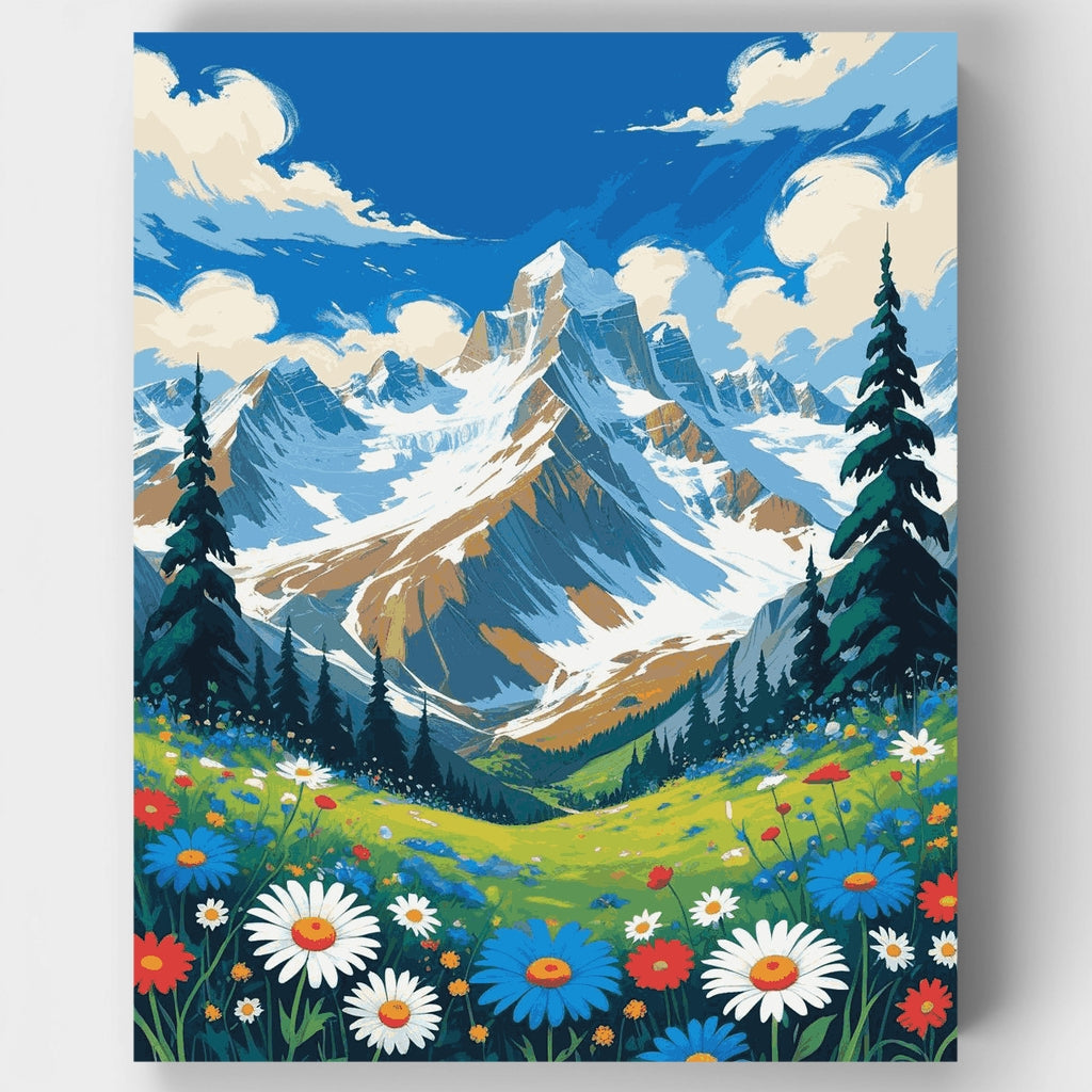 Kit de pintura por números - Vista de montaña en pradera alpina — Estándar