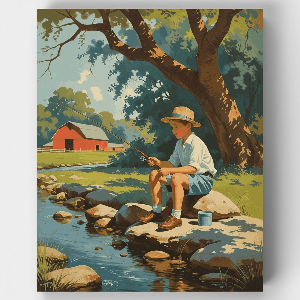 Pesca junto al granero rojo - Kit de pintura por números — Estándar