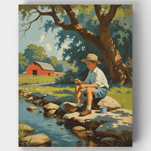 Fishing by the Red Barn - Paint by Numbers Kit