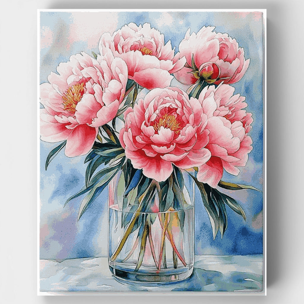 Pink Peonies in Glass Vase - Paint by Numbers Kit