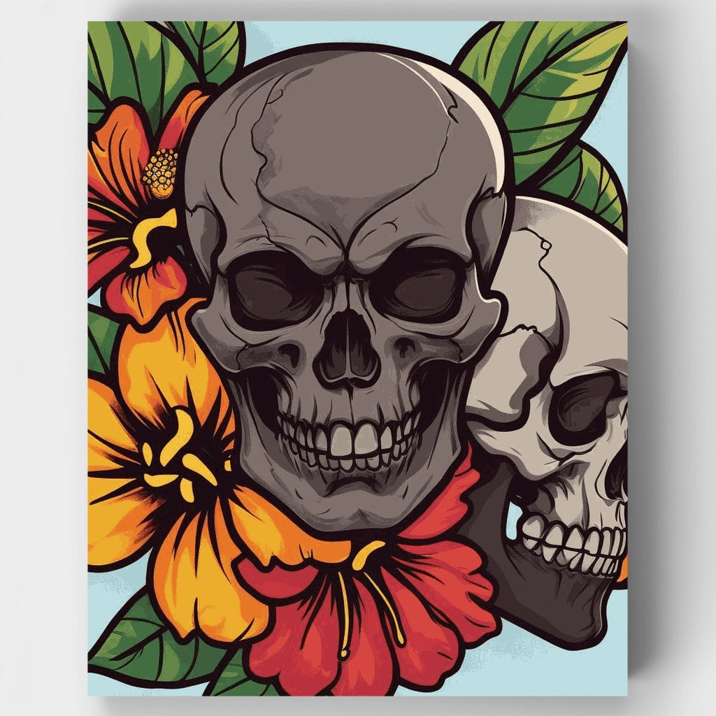 Tropical Skulls and Hibiscus - Paint by Numbers Kit
