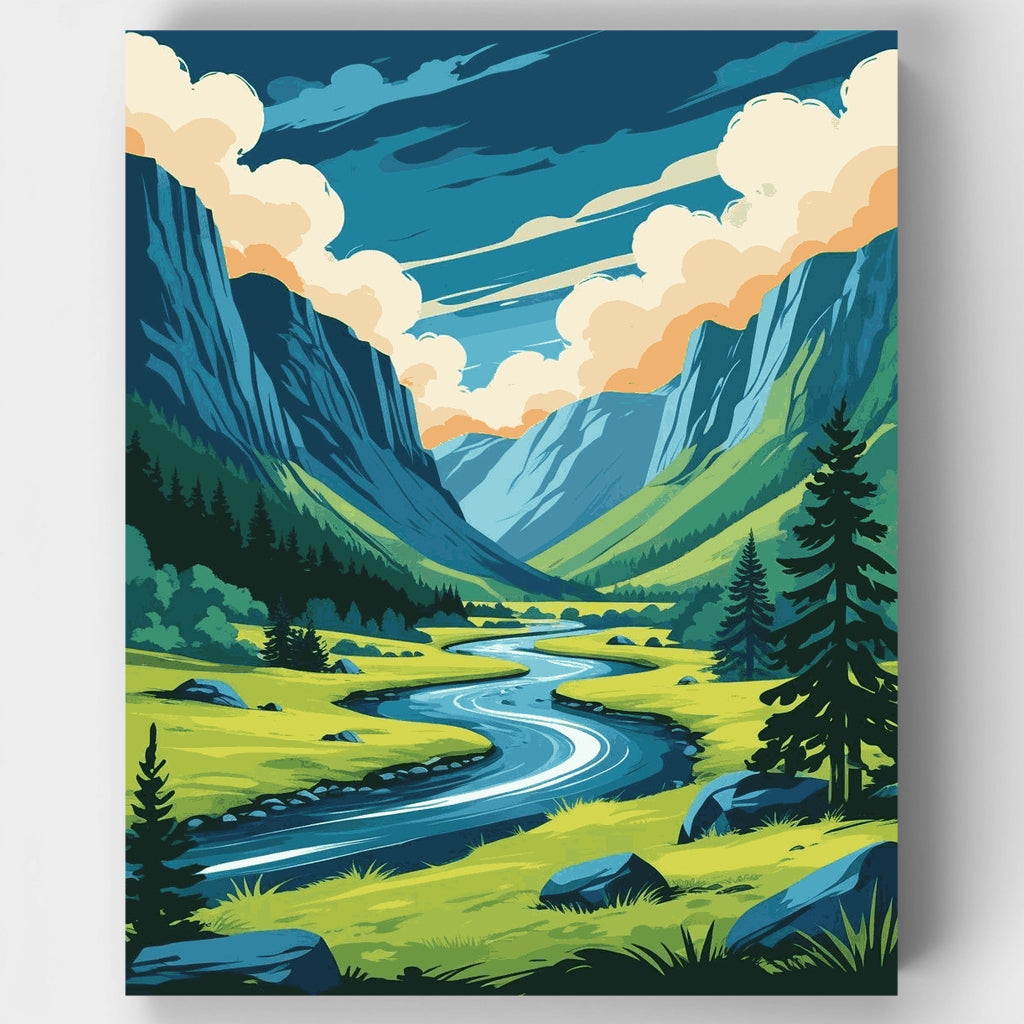 Fiordland Valley River Vista - Paint by Numbers Kit