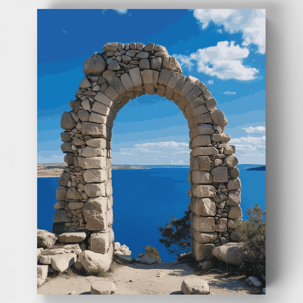 Ancient Stone Arch Overlooking Blue Sea - Paint by Numbers Kit