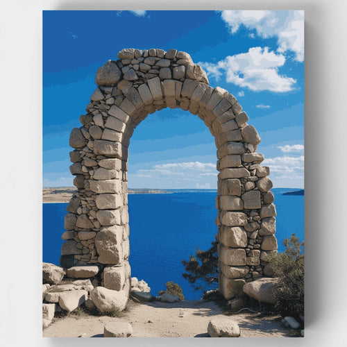 Ancient Stone Arch Overlooking Blue Sea - Paint by Numbers Kit