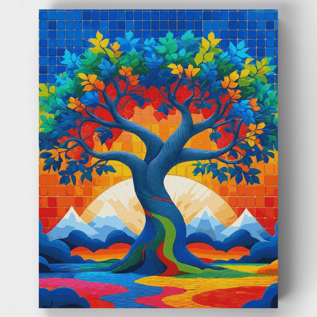Kit de pintura por números - Montaña y árbol coloridos — Estándar