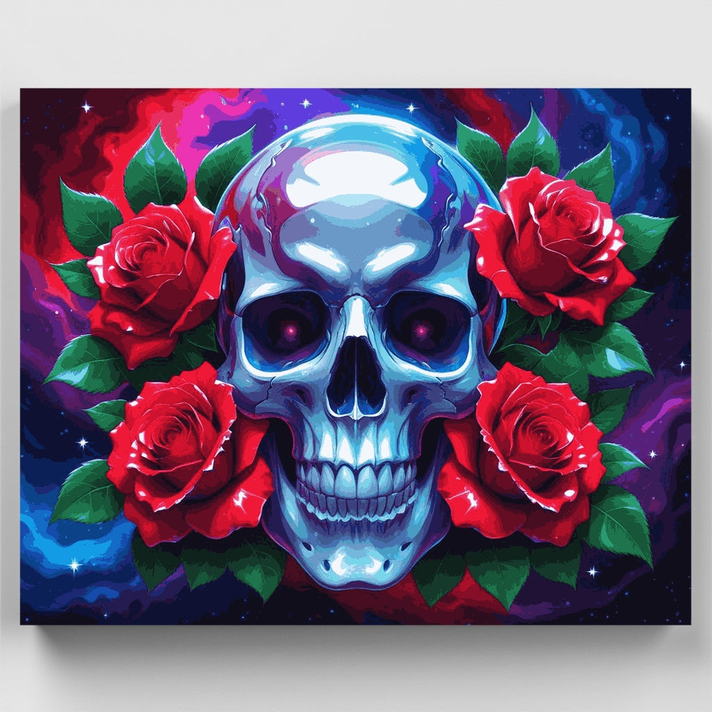 Cosmic Skull with Red Roses - Paint by Numbers Kit