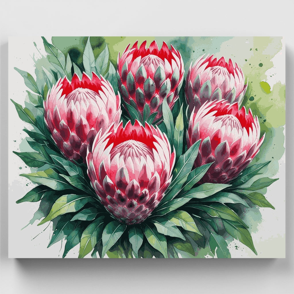 Kit de pintura por números - Flores de protea en acuarela — Estándar