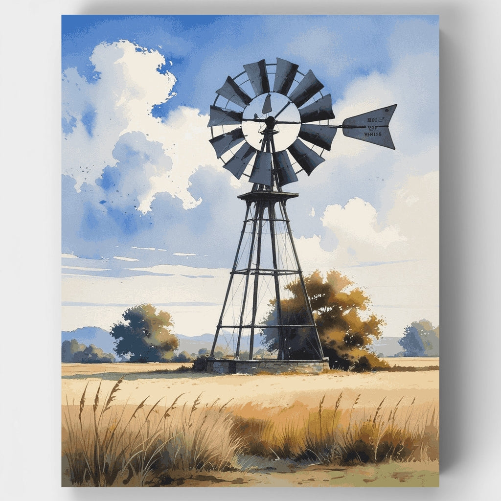 Kit de pintura por números - Paisaje rural con molino de viento — Estándar