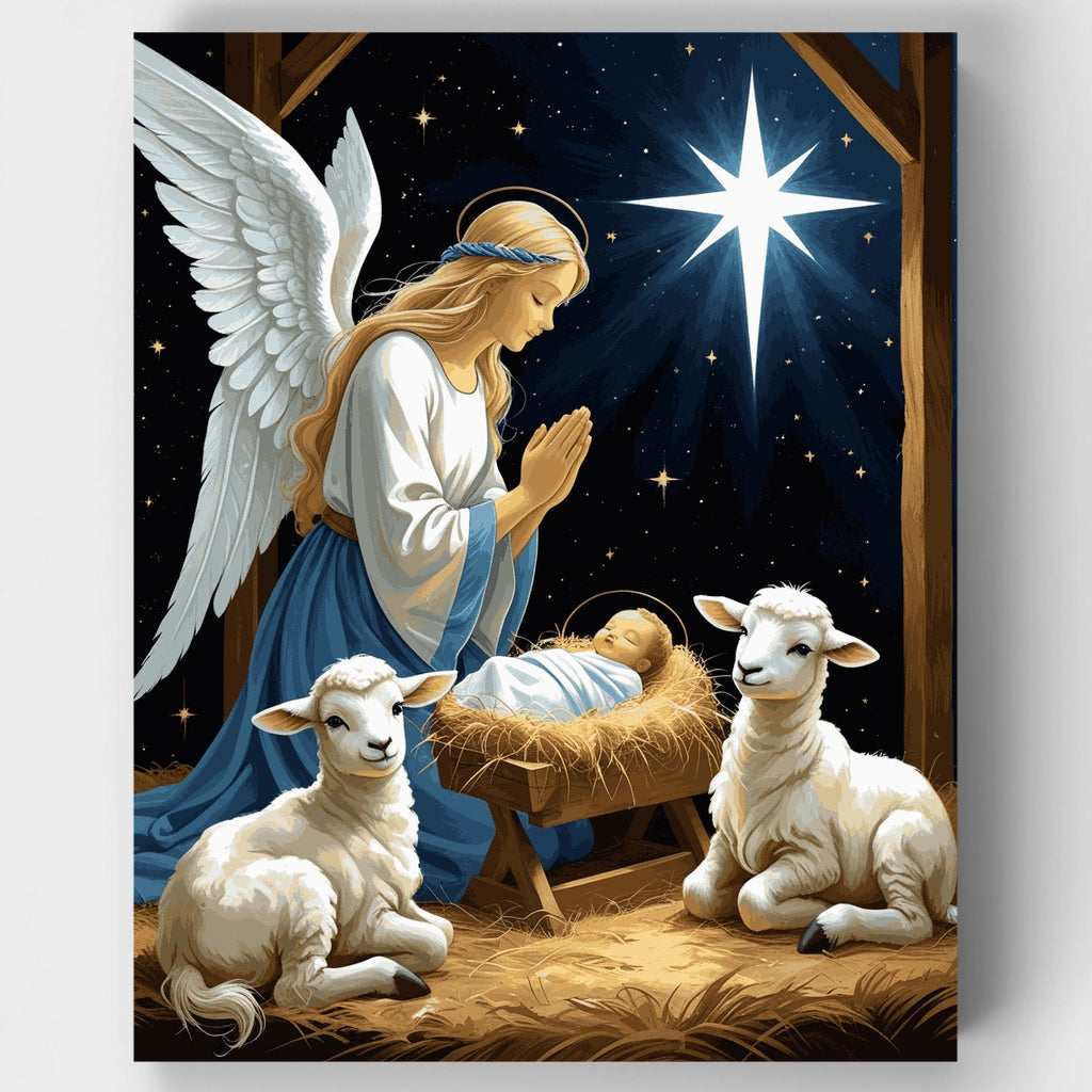 Ángel de Natividad con corderos - Kit de pintura por números — Estándar