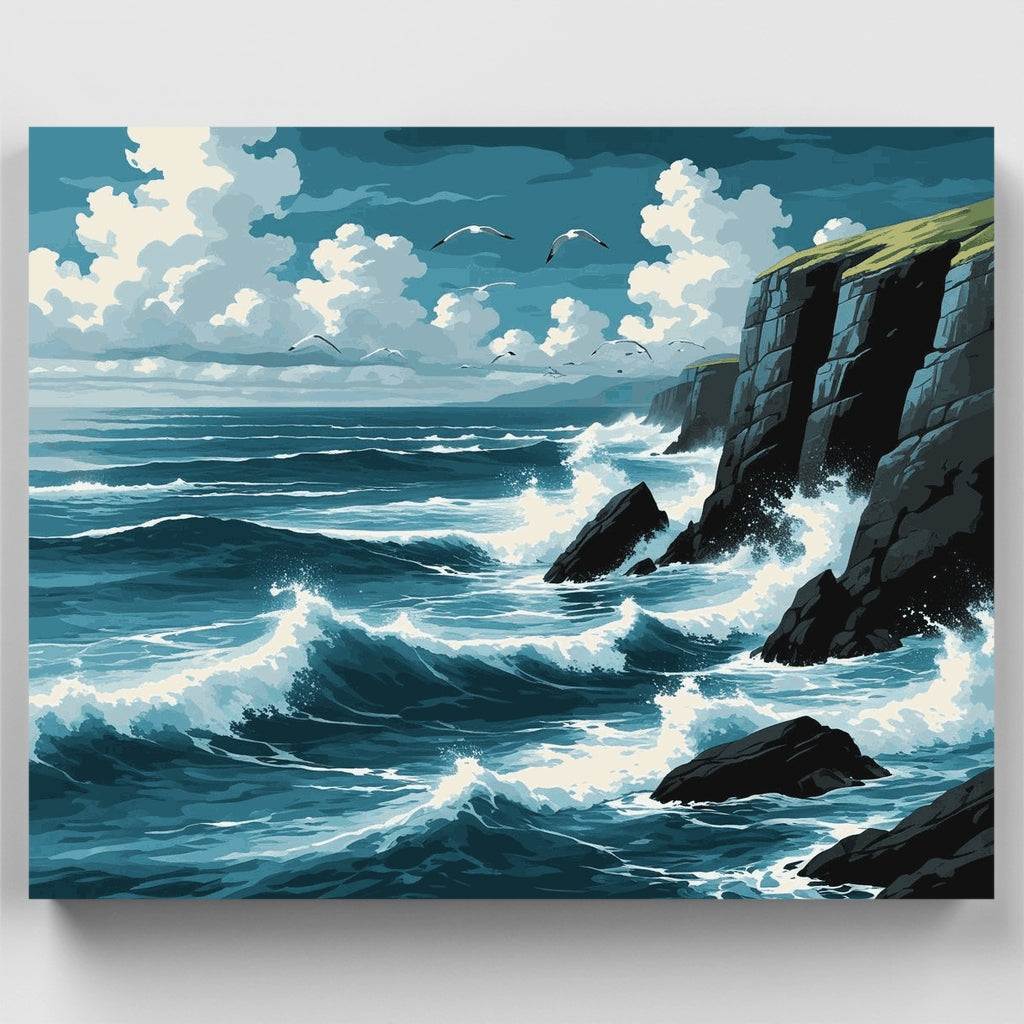 Acantilados oceánicos dramáticos con olas rompiendo - Kit de pintura por números — Estándar