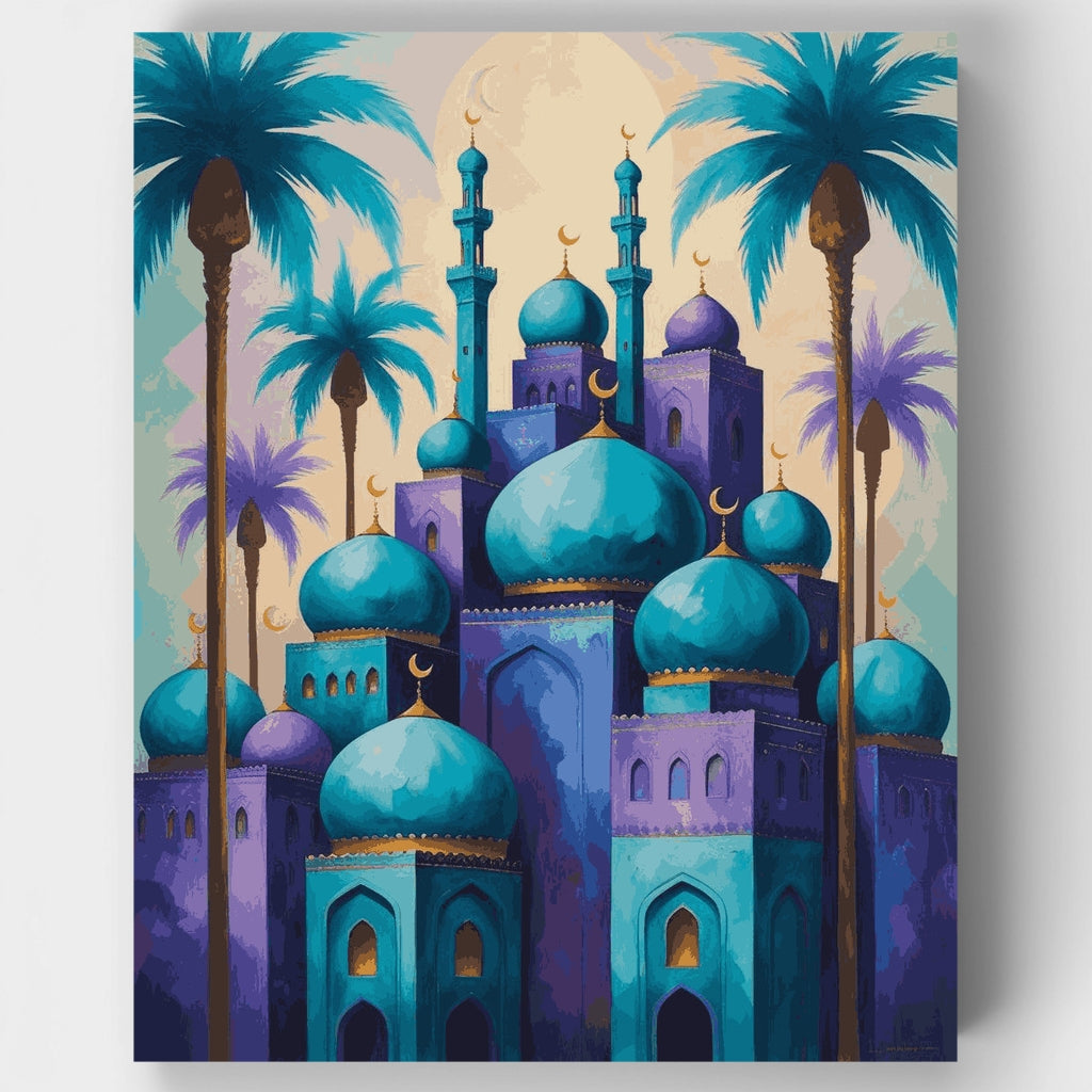 Palacio árabe con minaretes y palmeras - Kit de pintura por números — Estándar