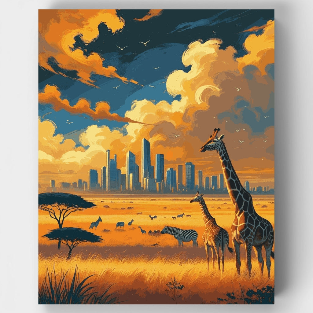 Safari africano y ciudad moderna: Kit de pintura por números — Estándar