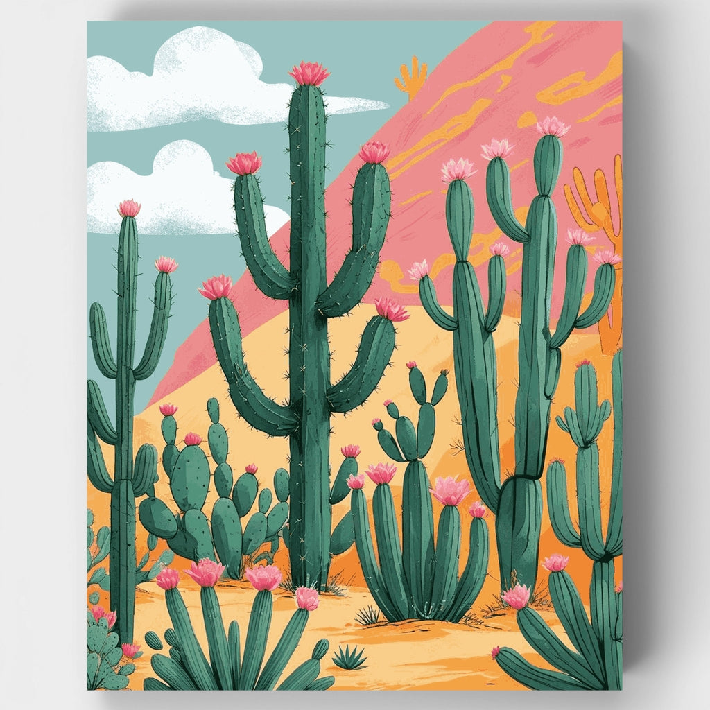 Kit de pintura por números: Atardecer en el jardín de cactus del desierto — Estándar