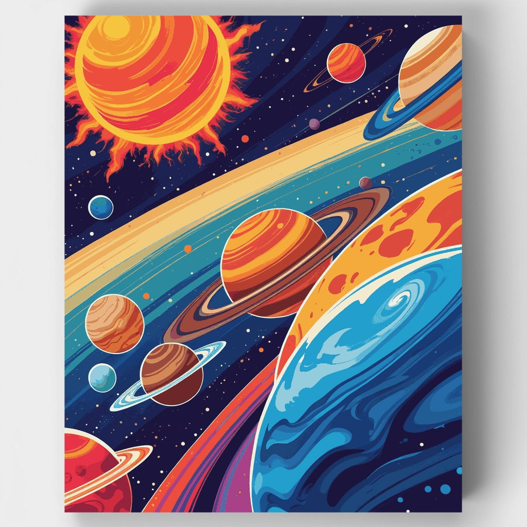 Ilustración vibrante del sistema solar - Kit de pintura por números — Estándar