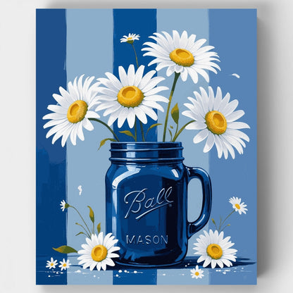 Blue Mason Jar Daisies - Paint by Numbers Kit