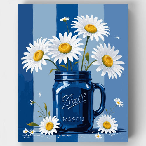 Blue Mason Jar Daisies - Paint by Numbers Kit