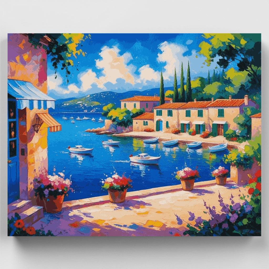 Mediterranean Coastal Harbor Terrace - Paint by Numbers Kit