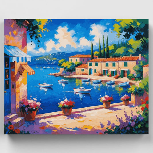 Mediterranean Coastal Harbor Terrace - Paint by Numbers Kit