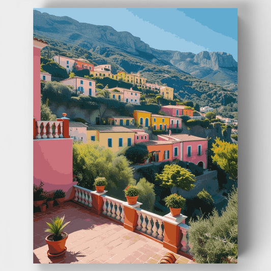 Mediterranean Hillside Green Village - Paint by Numbers Kit