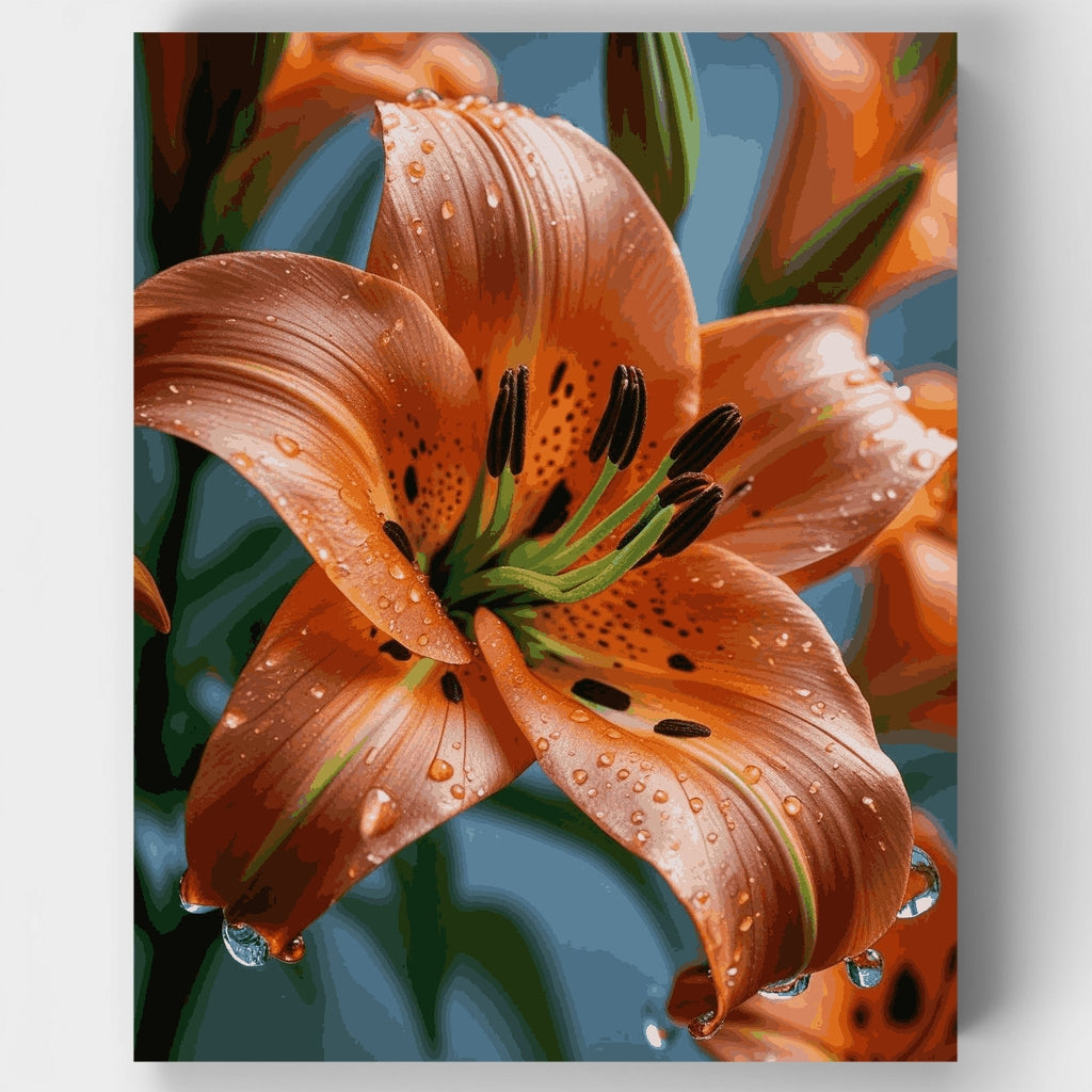 Orange Tiger Lily with Water Droplets - Paint by Numbers Kit