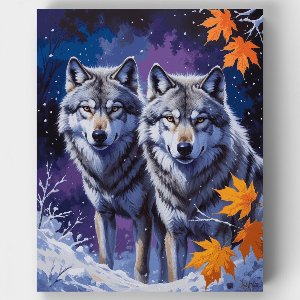Dos lobos en la nieve invernal - Kit de pintura por números — Estándar
