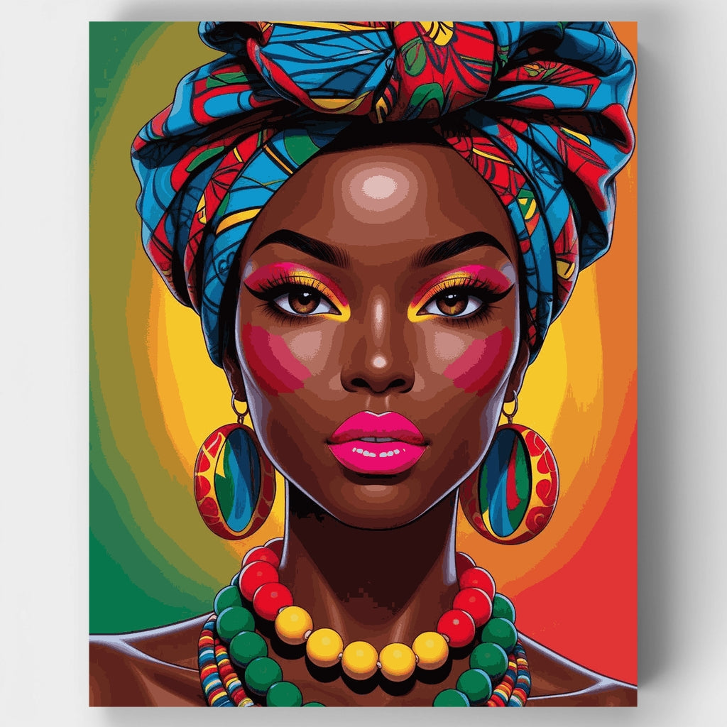 Colorful African Woman with Traditional Headwrap - Paint by Numbers Kit