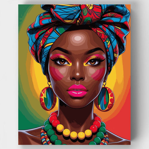 Colorful African Woman with Traditional Headwrap - Paint by Numbers Kit