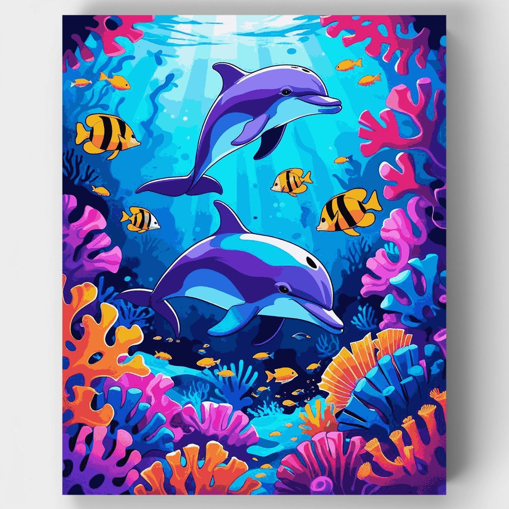 Vibrant Dolphin Coral Reef Adventure - Paint by Numbers Kit