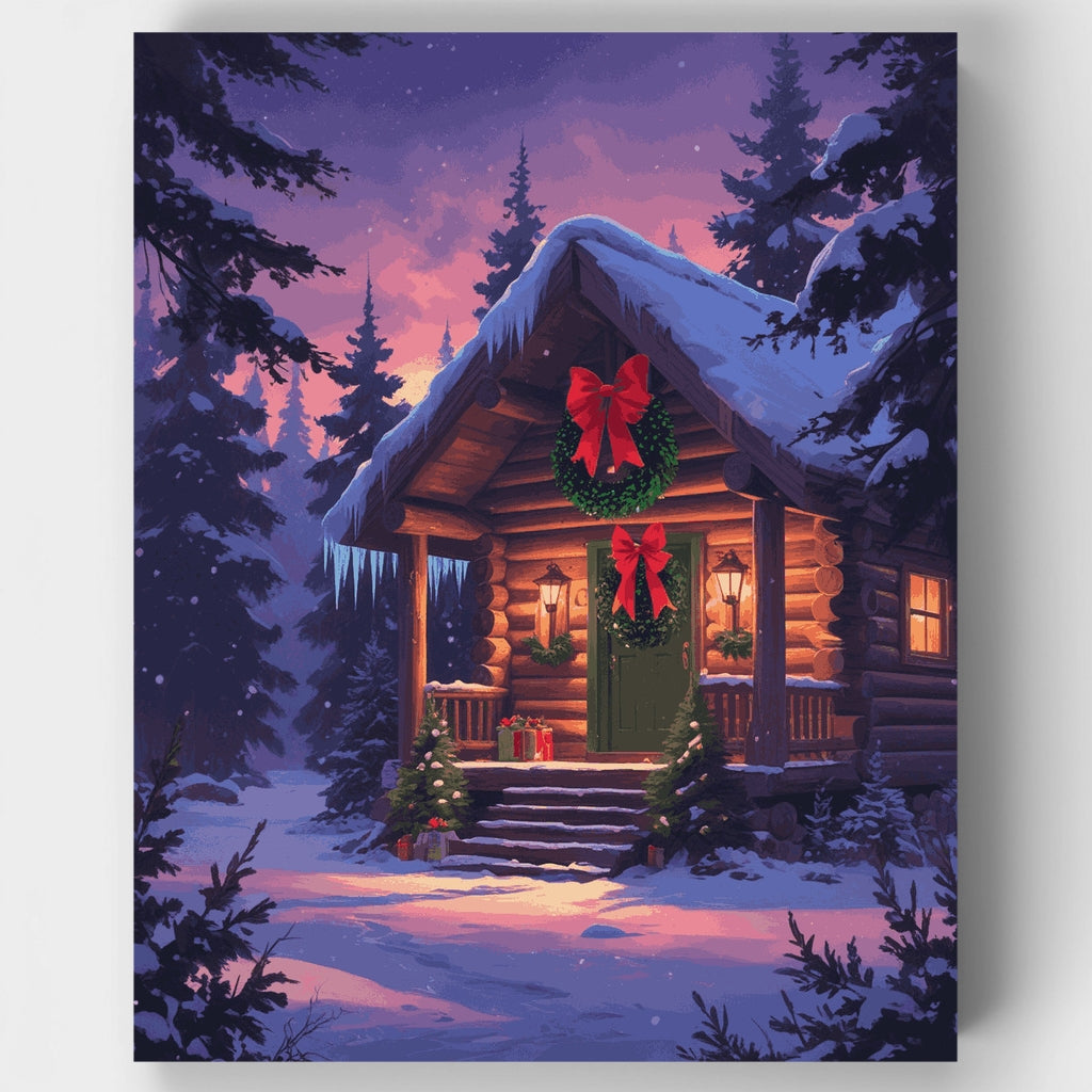 Kit de pintura por números - Cabaña acogedora de invierno — Estándar
