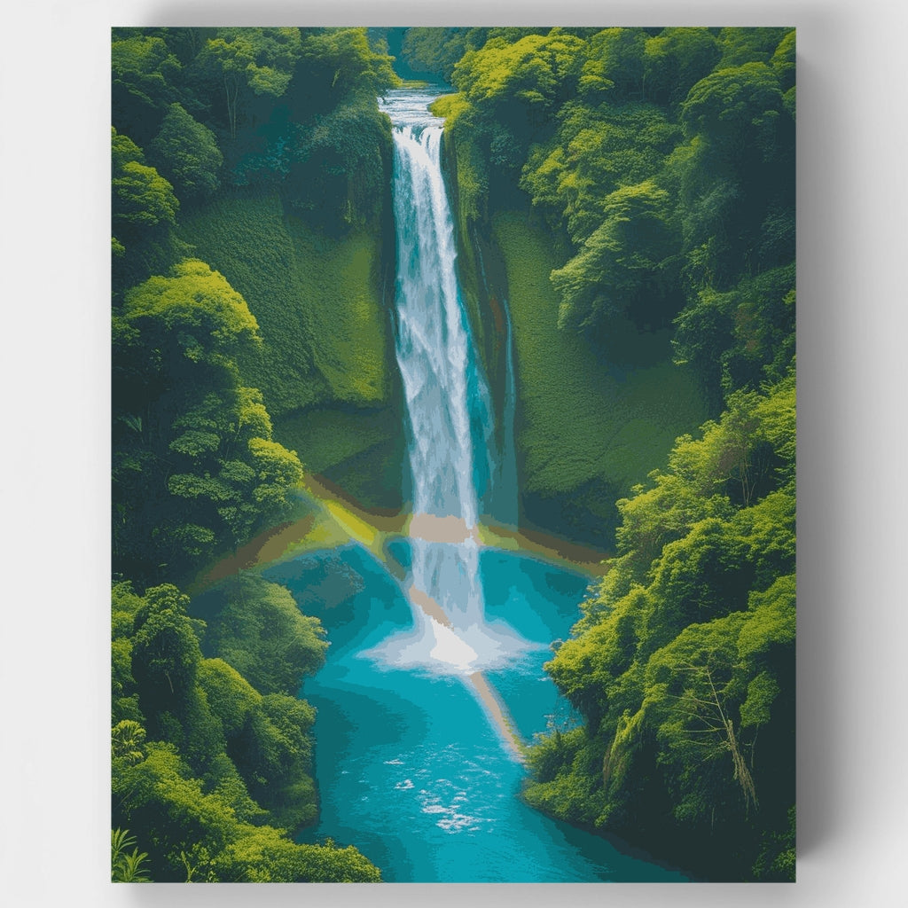 Kit de pintura por números: Paraíso de cascada tropical con arcoíris — Estándar