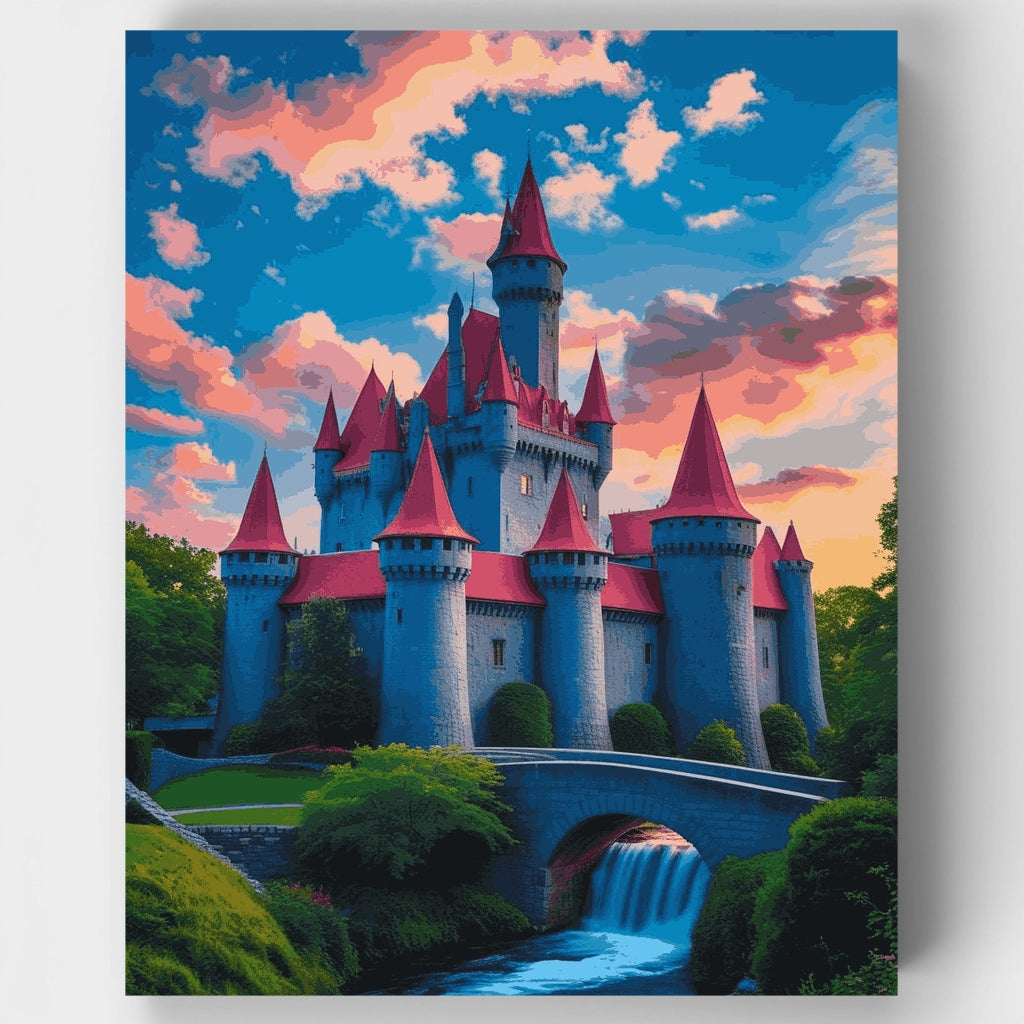 Castillo de cuento de hadas con cascada - Kit de pintura por números — Estándar