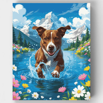 Happy Dog Swimming in Mountain Lake - Paint by Numbers Kit