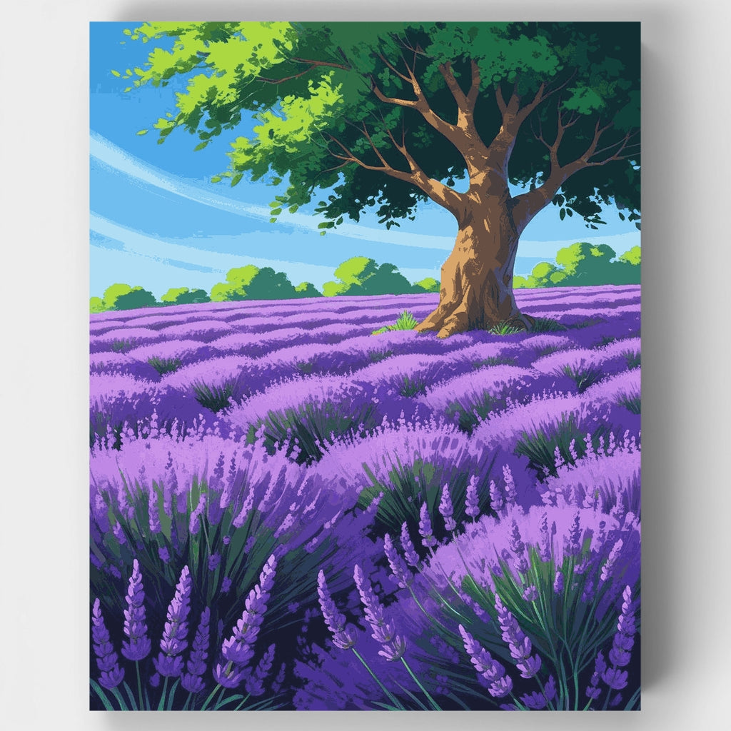 Campo de lavanda con árbol majestuoso - Kit de pintura por números — Estándar