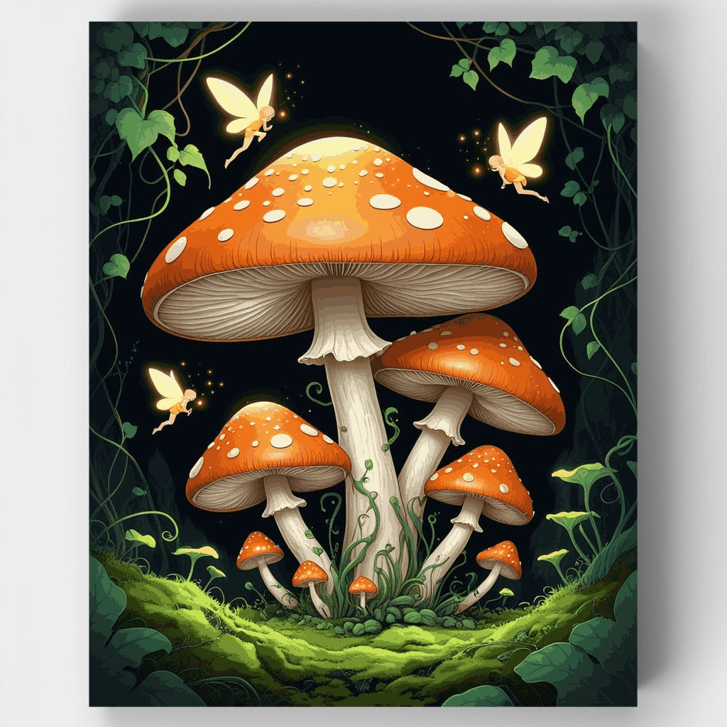 Set de pintura por números: Hongos del bosque encantado con amigos hadas — Estándar