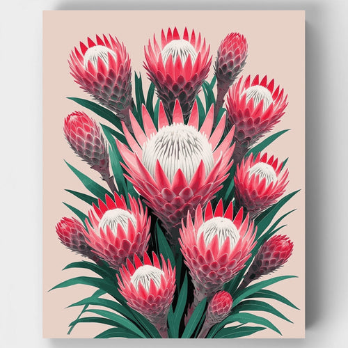 Pink Protea Flowers Bouquet - Paint by Numbers Kit