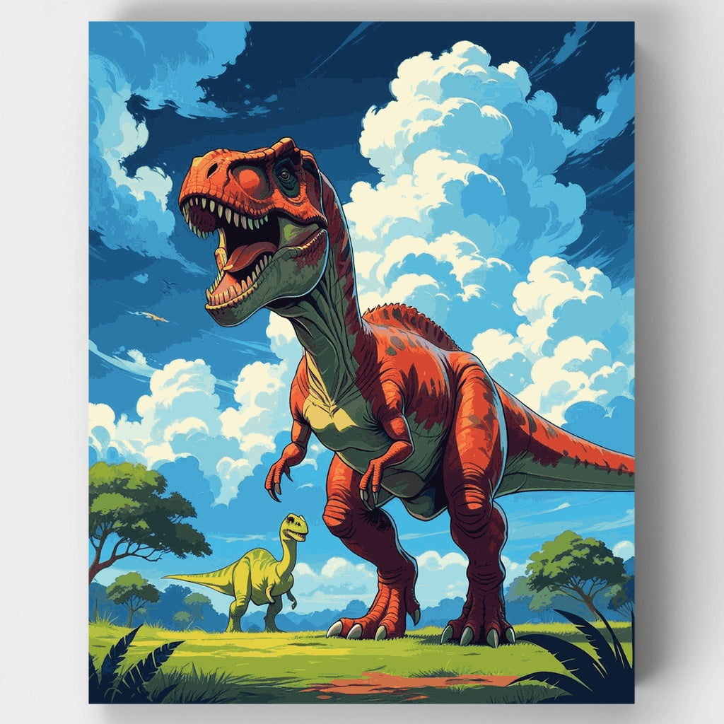 Tiranosaurio Rex en paisaje prehistórico - Kit de pintura por números — Estándar