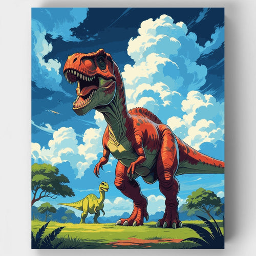 Tyrannosaurus Rex in Prehistoric Landscape - Paint by Numbers Kit