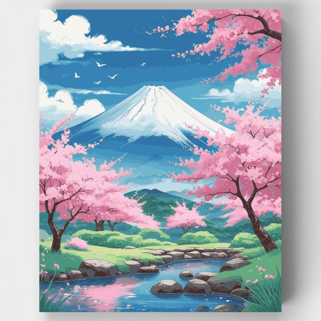 Mount Fuji Cherry Blossom Spring Scene - Paint by Numbers Kit