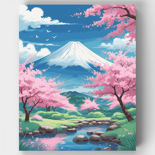 Mount Fuji Cherry Blossom Spring Scene - Paint by Numbers Kit