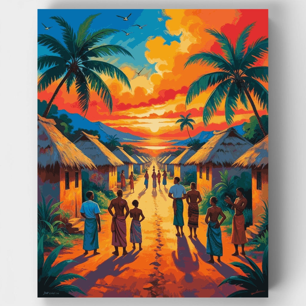 Kit de pintura por números - Comunidad de pueblo en isla tropical — Estándar