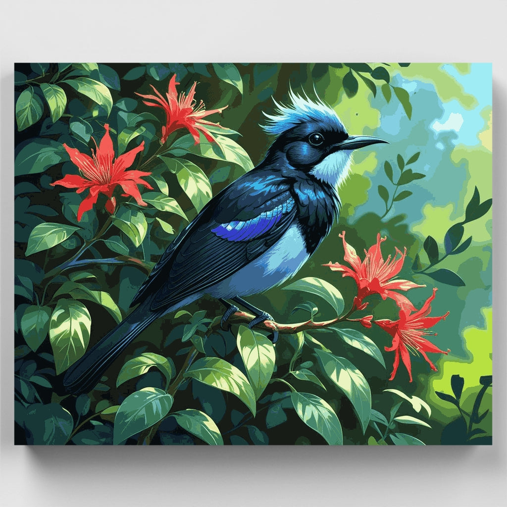 Blue Jay with Red Flowers - Paint by Numbers Kit
