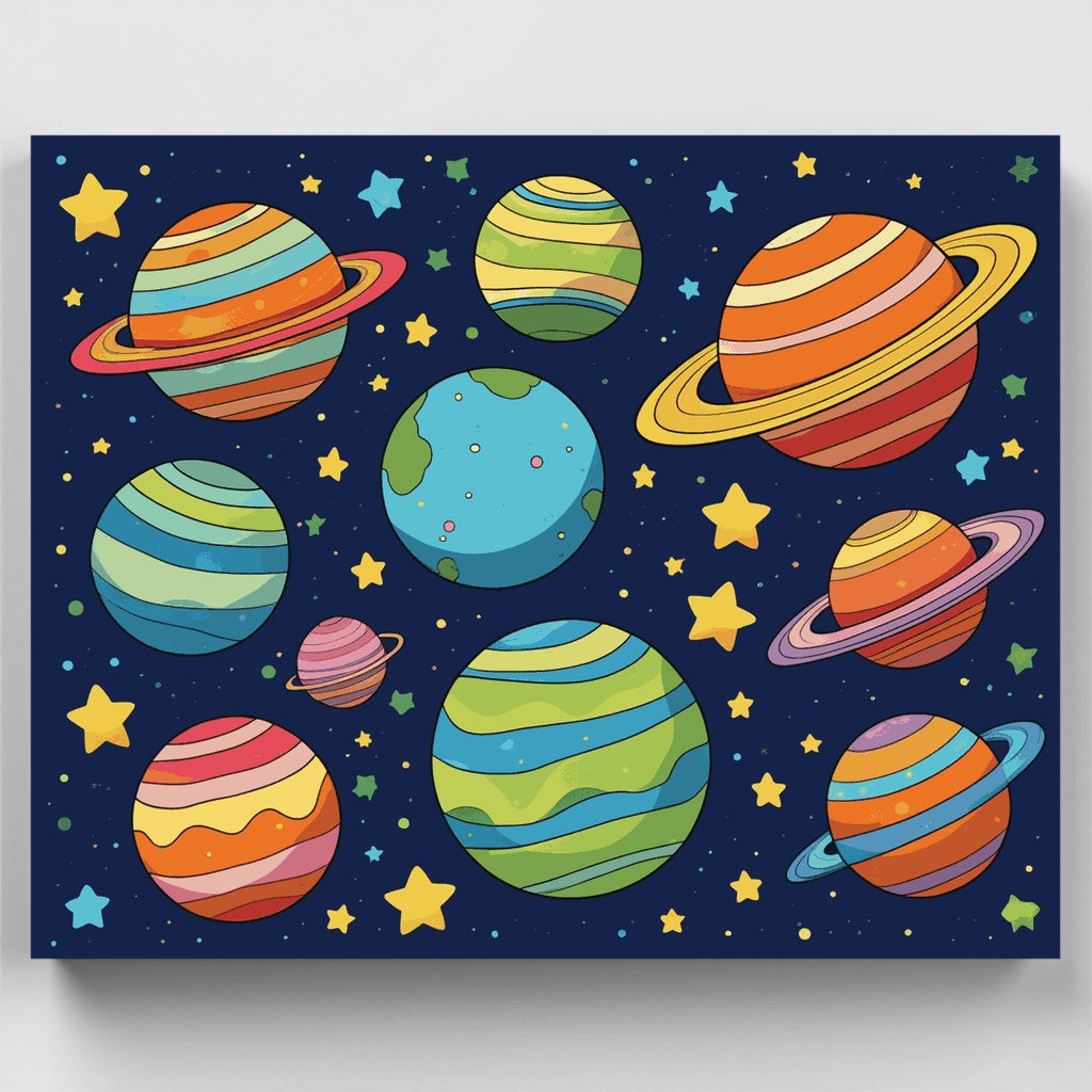 Planetas y estrellas coloridos - Kit de pintura por números — Estándar