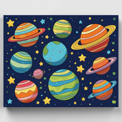Colorful Planets and Stars - Paint by Numbers Kit