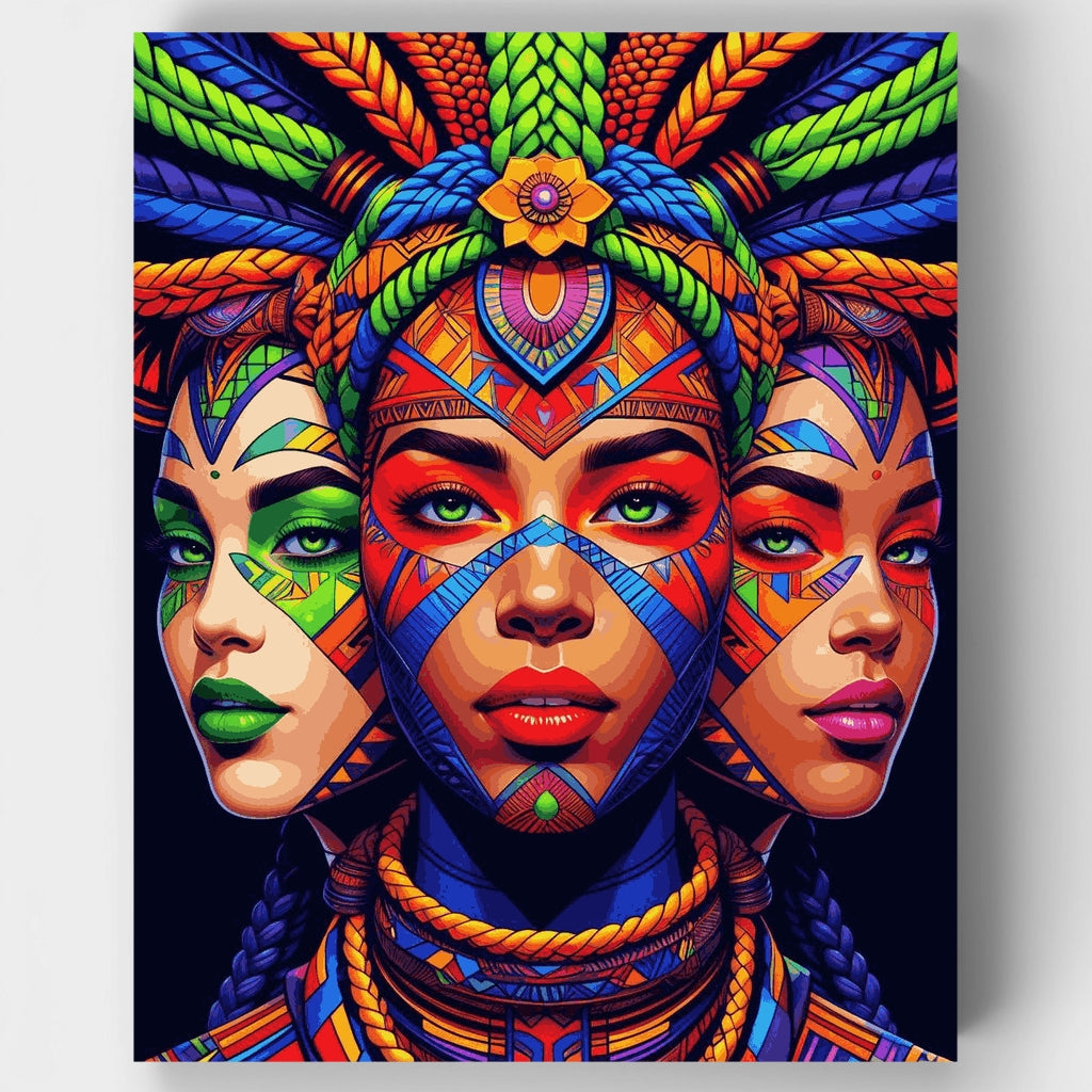 Vibrant Tribal Goddess with Ornate Headdress - Paint by Numbers Kit